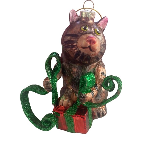Vintage Kurt Adler Linnea Riley Glass Tabby Cat Ornament Art Institute Chicago - Picture 1 of 10